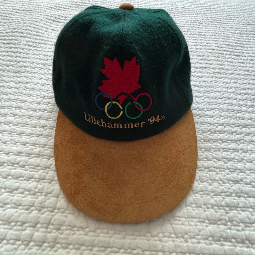 Forest Green and Tan Vintage Lillehammer ‘94 Olympics Ball Cap Leather Strap